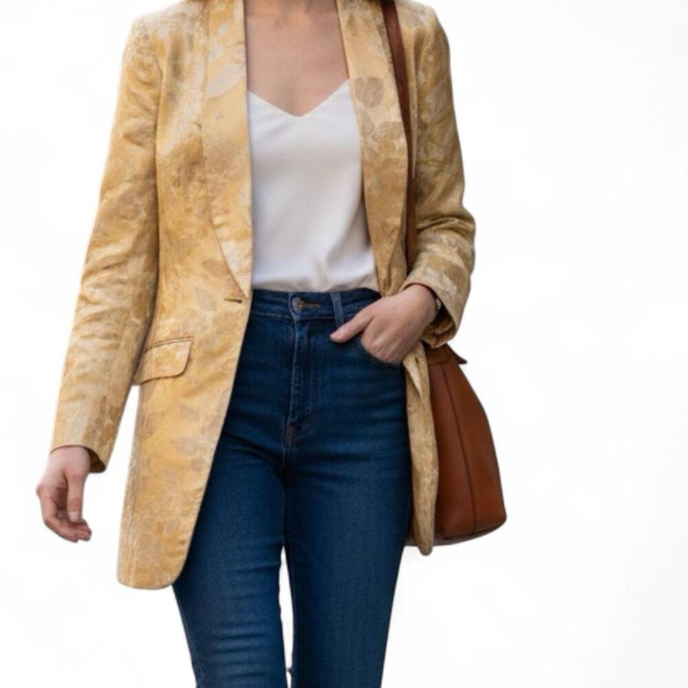 1960s vintage single button gold floral blazer  (medium)
